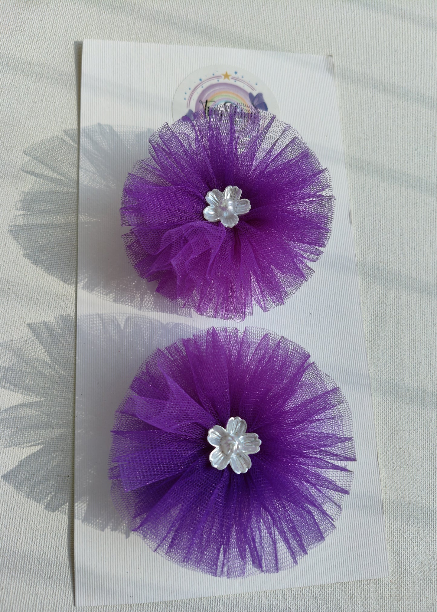 PomPom Bow with Alligator Clip - Purple