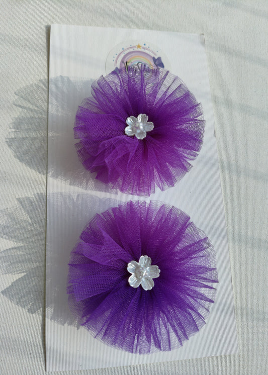 PomPom Bow with Alligator Clip - Purple