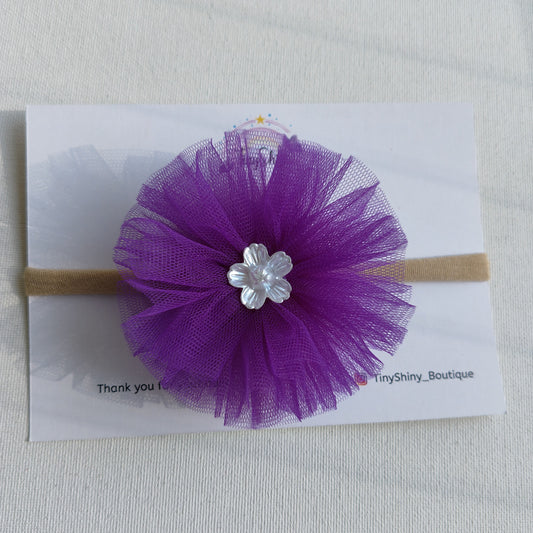 PomPom Bow with Baby Soft Headband - Purple