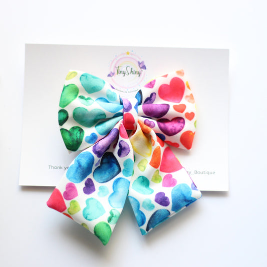 Pigtail Bow - Rainbow Hearts