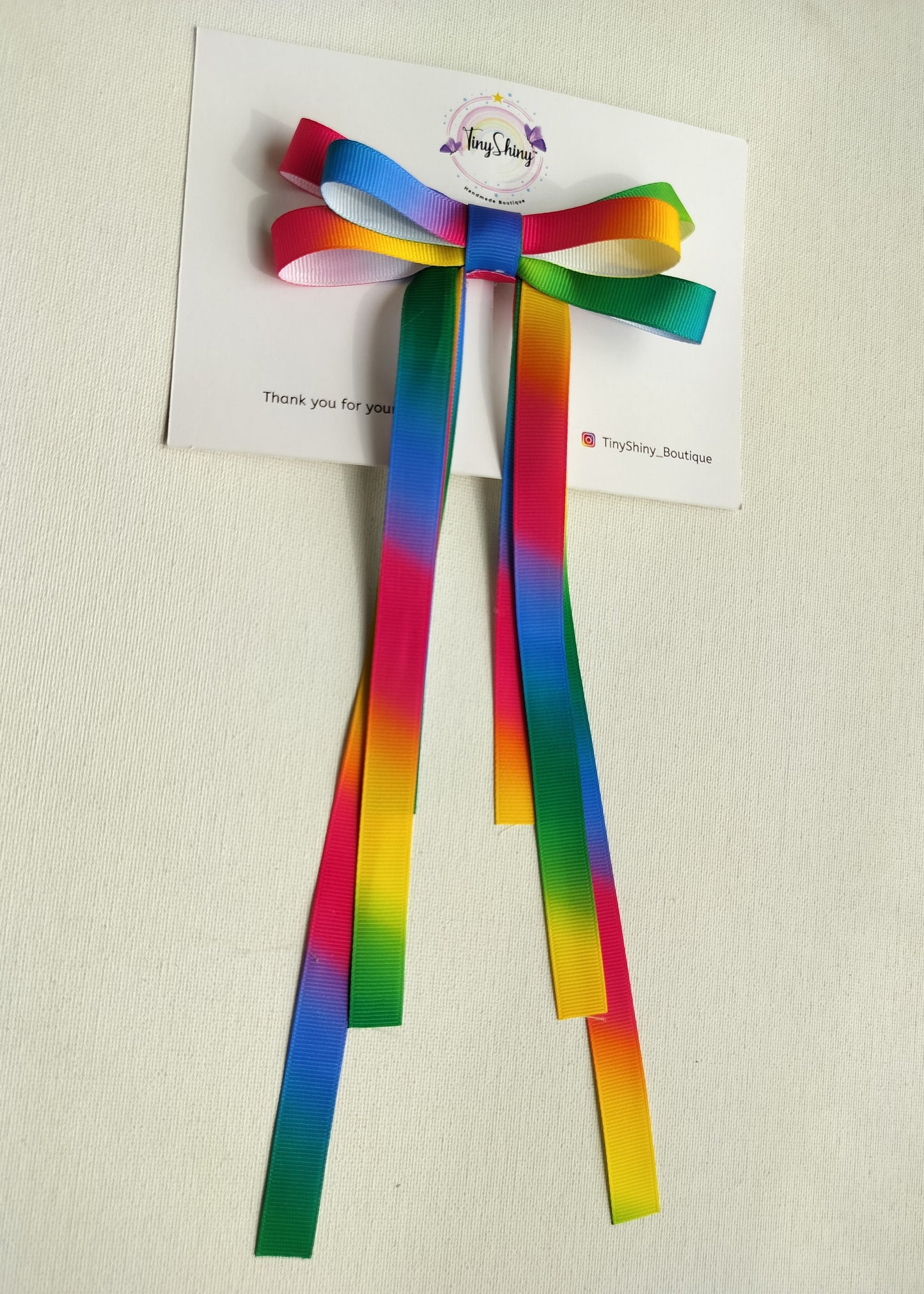 Grosgrain Ribbon Long Tail Bow -  Rainbow