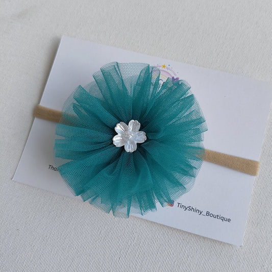 PomPom Bow with Baby Soft Headband - Rama Green