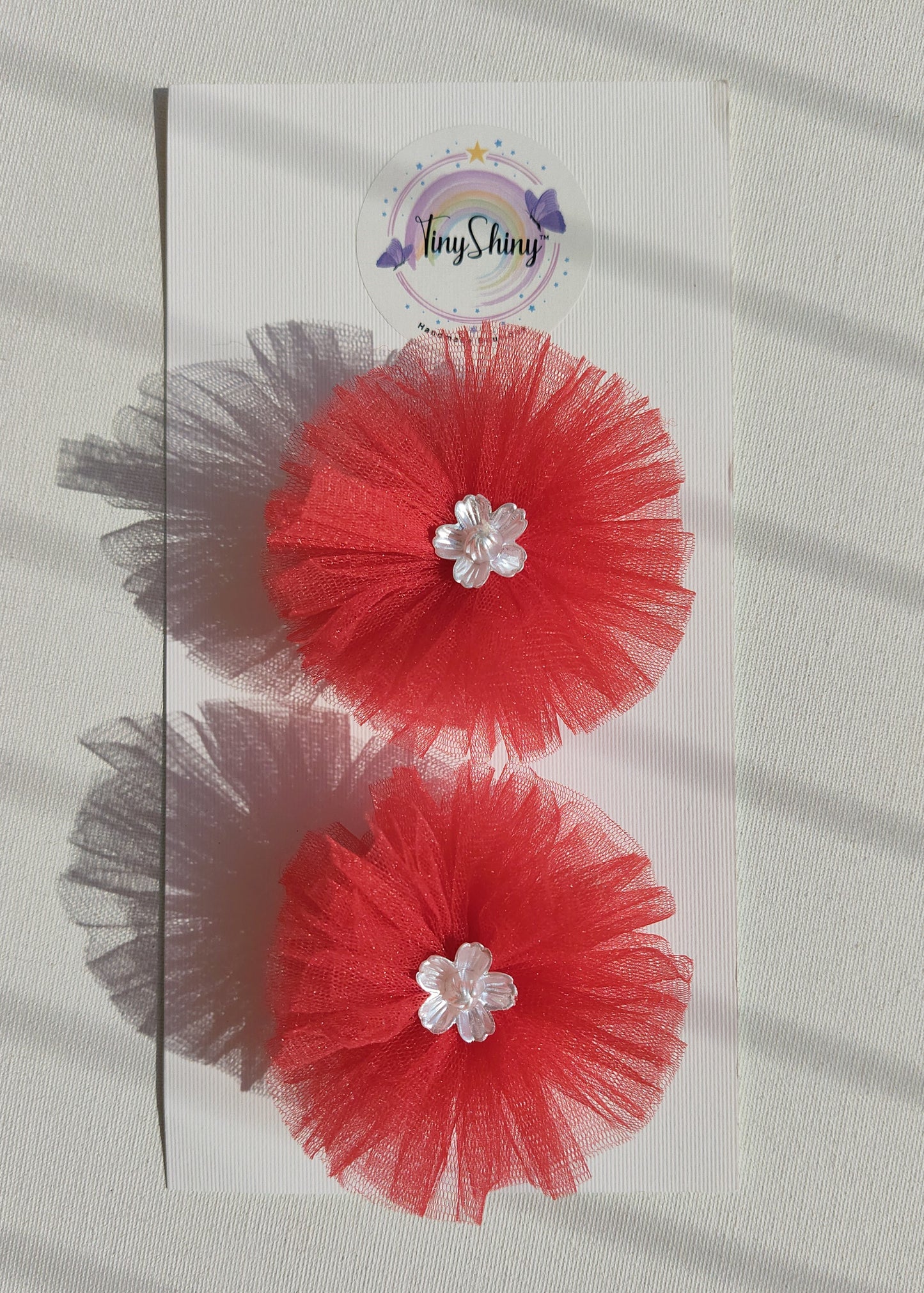 PomPom Bow with Alligator Clip - Red