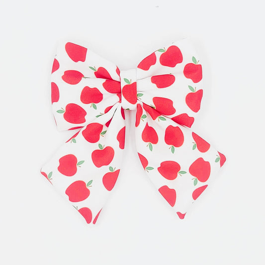 Pigtail Bow - Red Apple