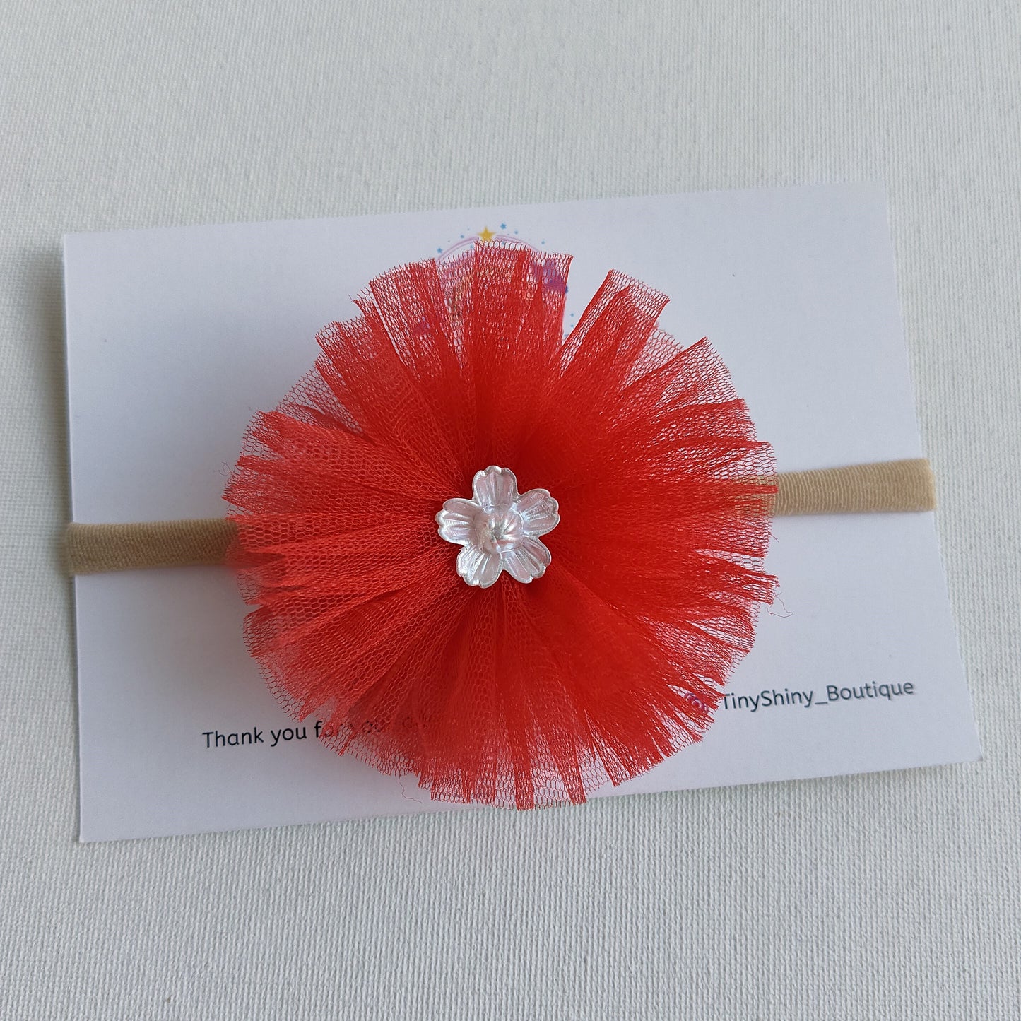 PomPom Bow with Baby Soft Headband - Red