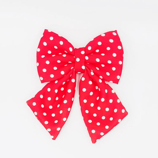 Pigtail Bow - Red with White Polka Dots