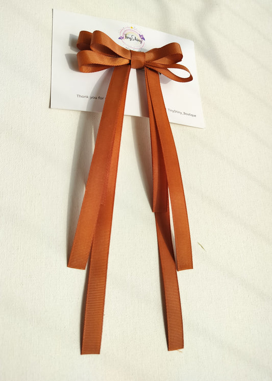 Grosgrain Ribbon Long Tail Bow -  Rust Brown