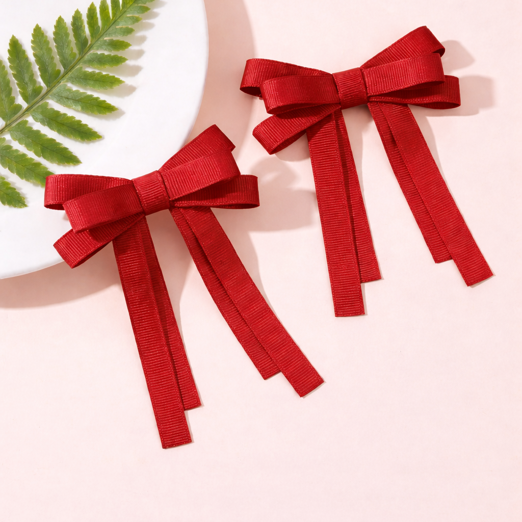 GRB-Twin Bow Clips-Style4-Scarlet Red