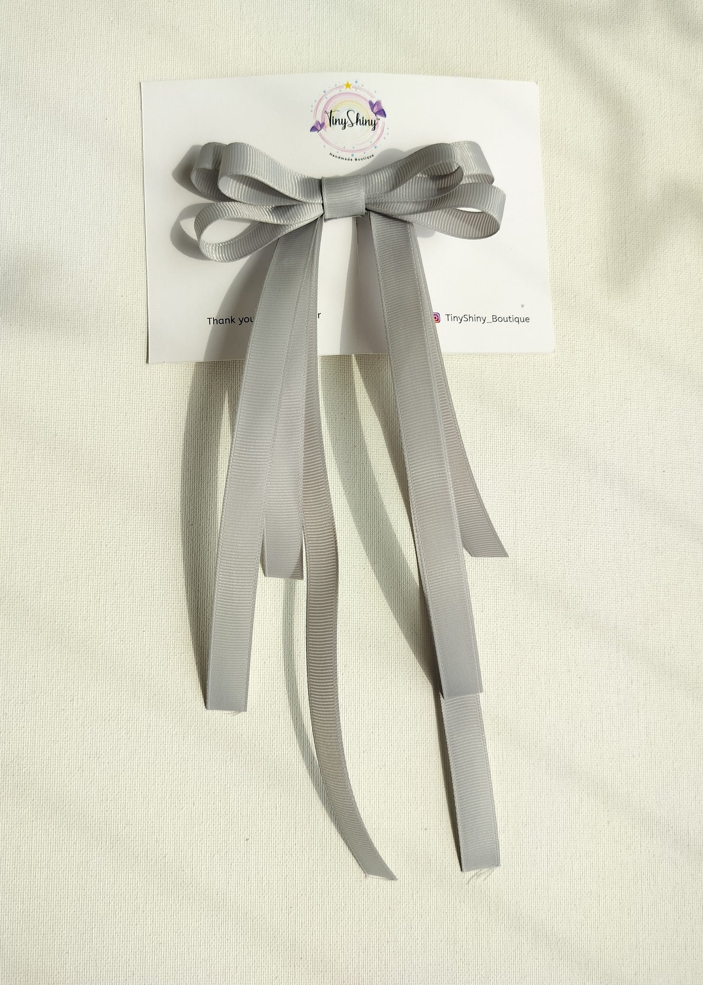 Grosgrain Ribbon Long Tail Bow -  Silver