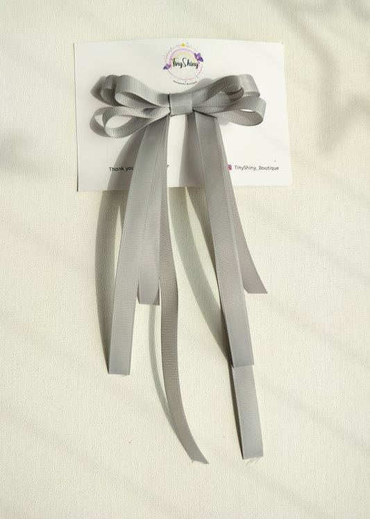 Grosgrain Ribbon Long Tail Bow -  Silver