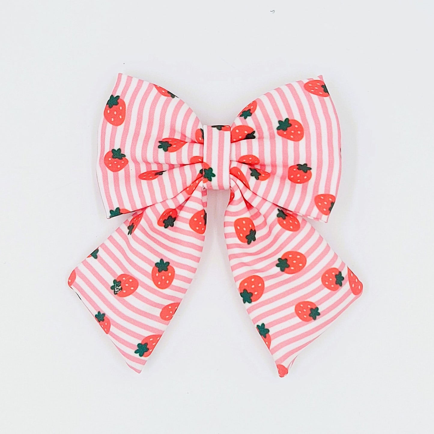 Pigtail Bow - Strawberry Stripes