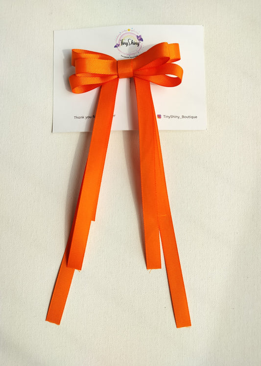 Grosgrain Ribbon Long Tail Bow -  Tangerine