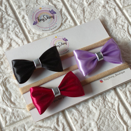 TinyShiny_3 Pcs Baby Girl Super Soft Headband - Black Maroon Light Purple