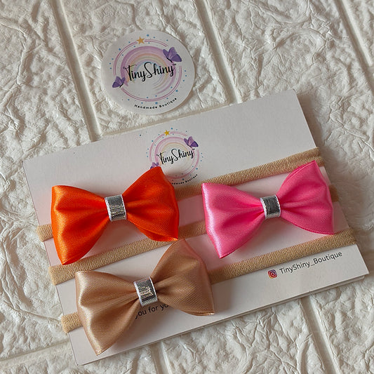 TinyShiny_3 Pcs Baby Girl Super Soft Headband - Orange, Pink, Antique Gold