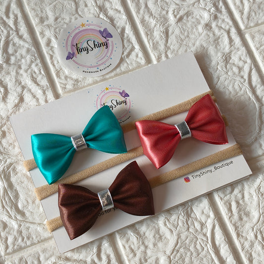 TinyShiny_3 Pcs Baby Girl Super Soft Headband - Rama Green, Dark Rose Gold, Coffee Brown
