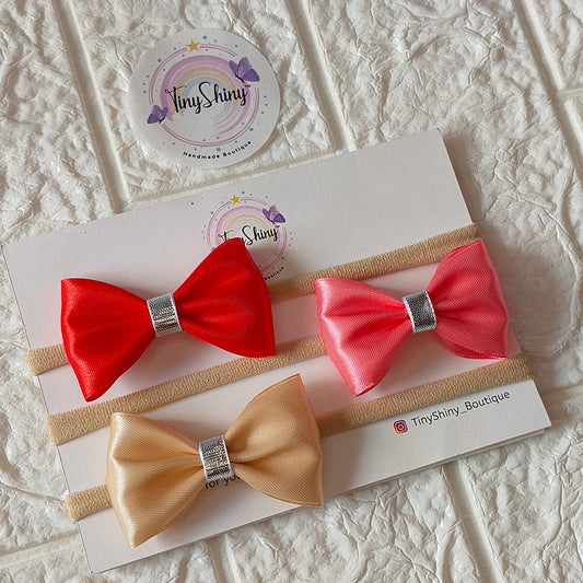 TinyShiny_3 Pcs Baby Girl Super Soft Headband - Red, Rose Pink, Beige