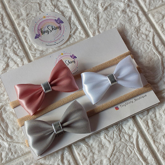 TinyShiny_3 Pcs Baby Girl Super Soft Headband - Rose Gold, White Silver