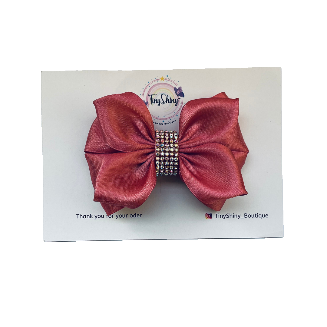 TinyShiny Satin Ribbon HairBow-S3-DarkRoseGold