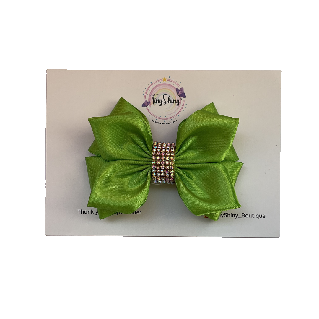 TinyShiny Satin Ribbon HairBow-S3-LimeGreen