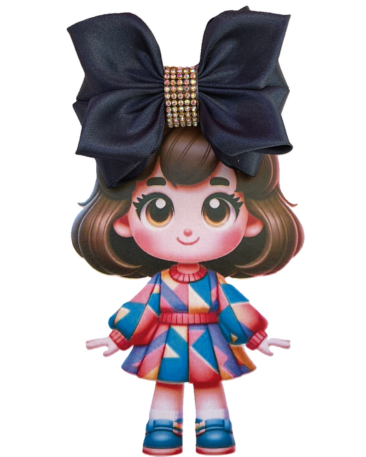 TinyShiny Satin Ribbon Hair Bow-S3-NavyBlue