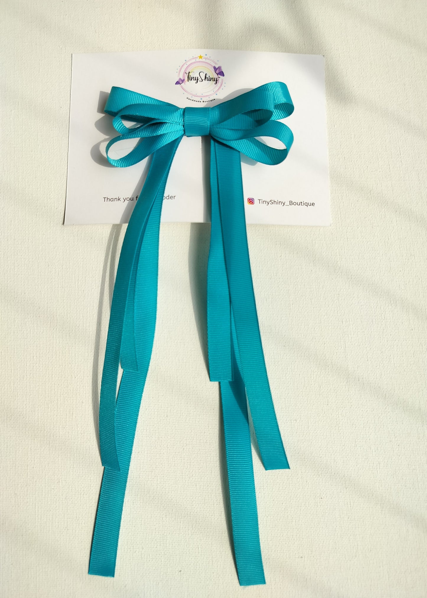 Grosgrain Ribbon Long Tail Bow -  Turquoise Blue