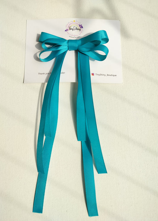 Grosgrain Ribbon Long Tail Bow -  Turquoise Blue