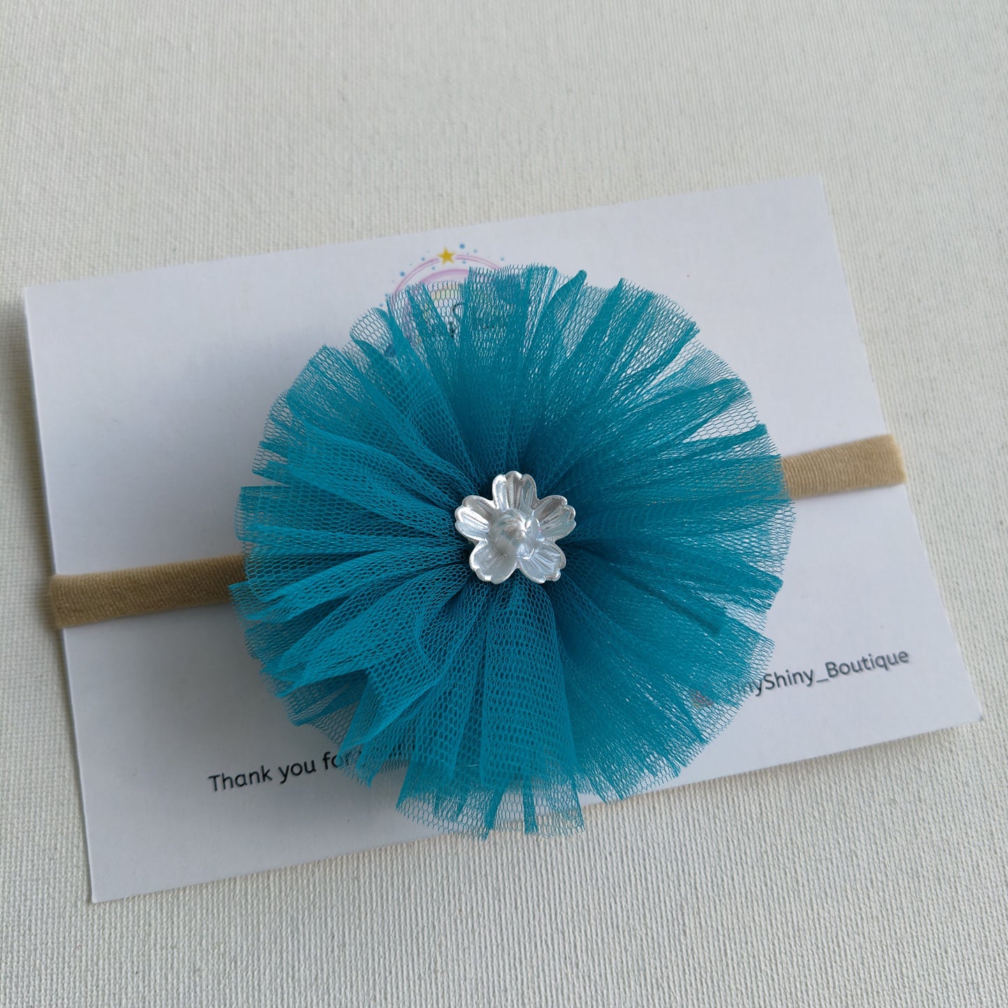 PomPom Bow with Baby Soft Headband - Turquoise Blue