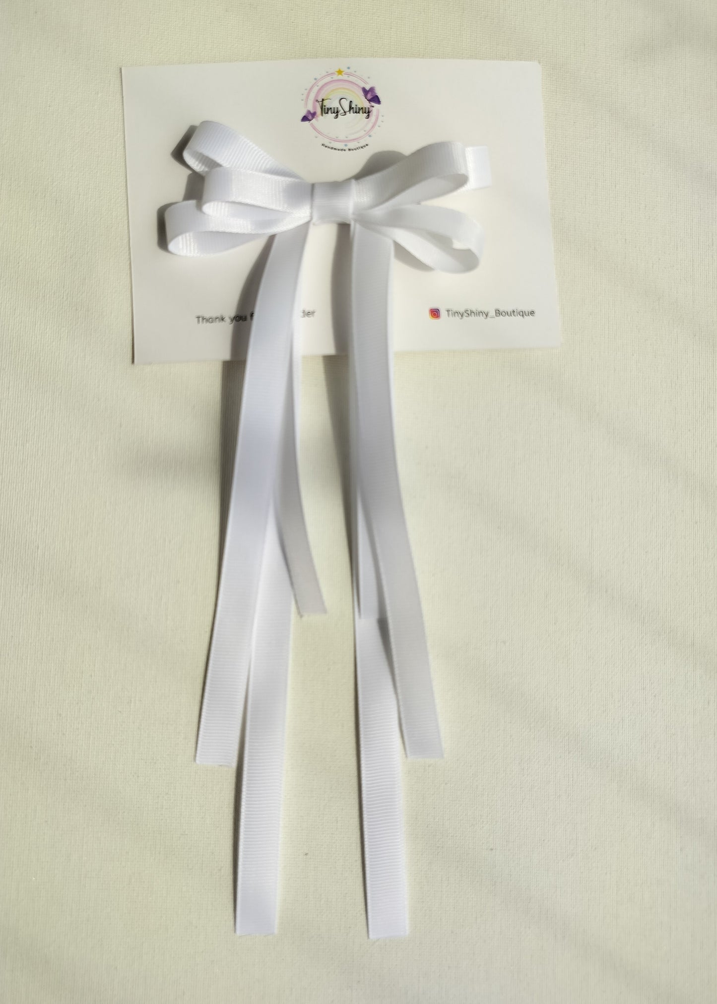 Grosgrain Ribbon Long Tail Bow -  White