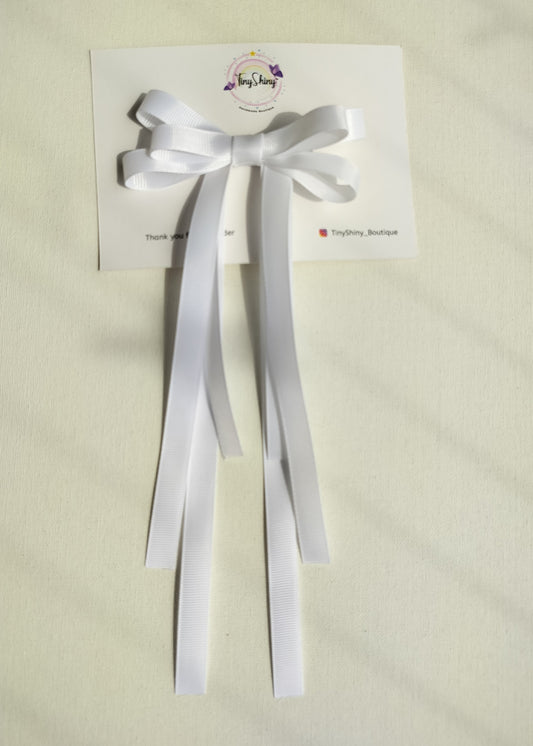 Grosgrain Ribbon Long Tail Bow -  White