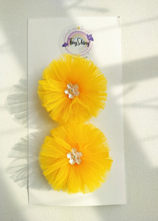 PomPom Bow with Alligator Clip - Yellow