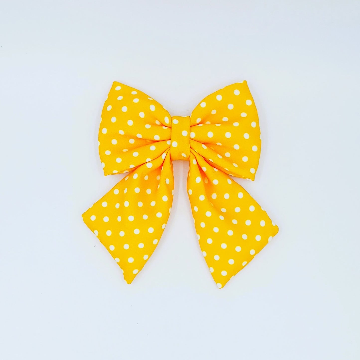 Pigtail Bow - Yellow with White Polka Dots