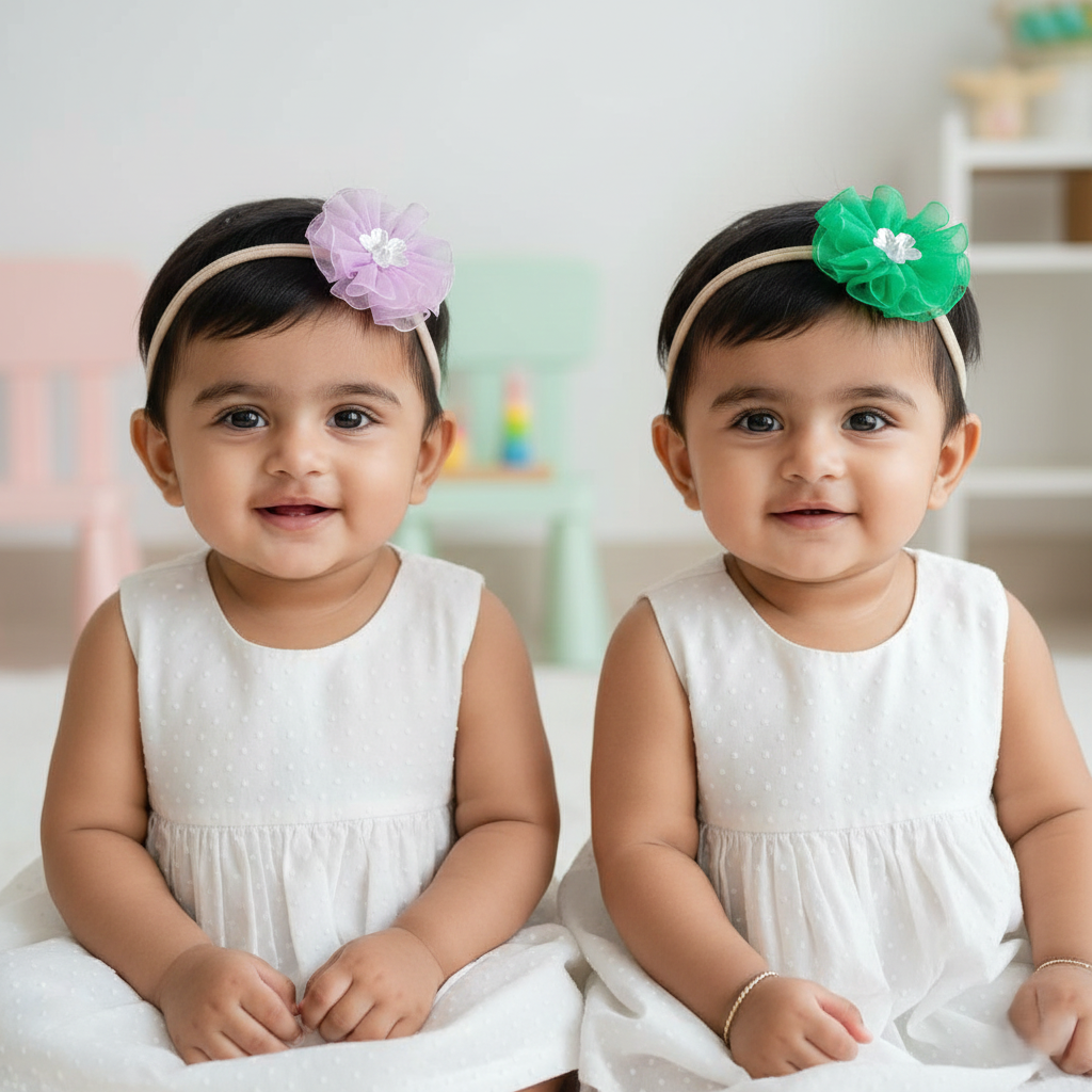 Mini Organza Baby Bows (Lavender & Bottle Green)