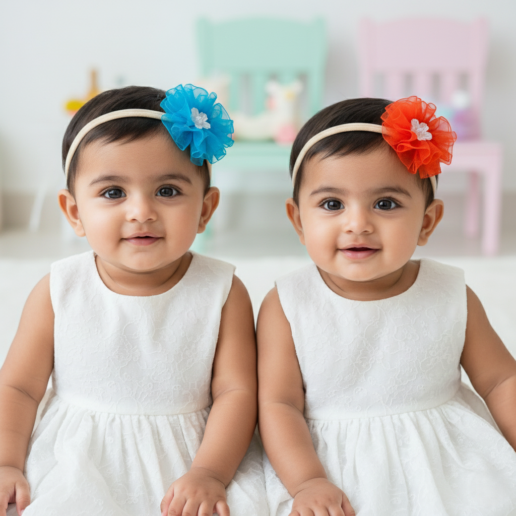 Mini Organza Baby Bows (Sky Blue & Red)